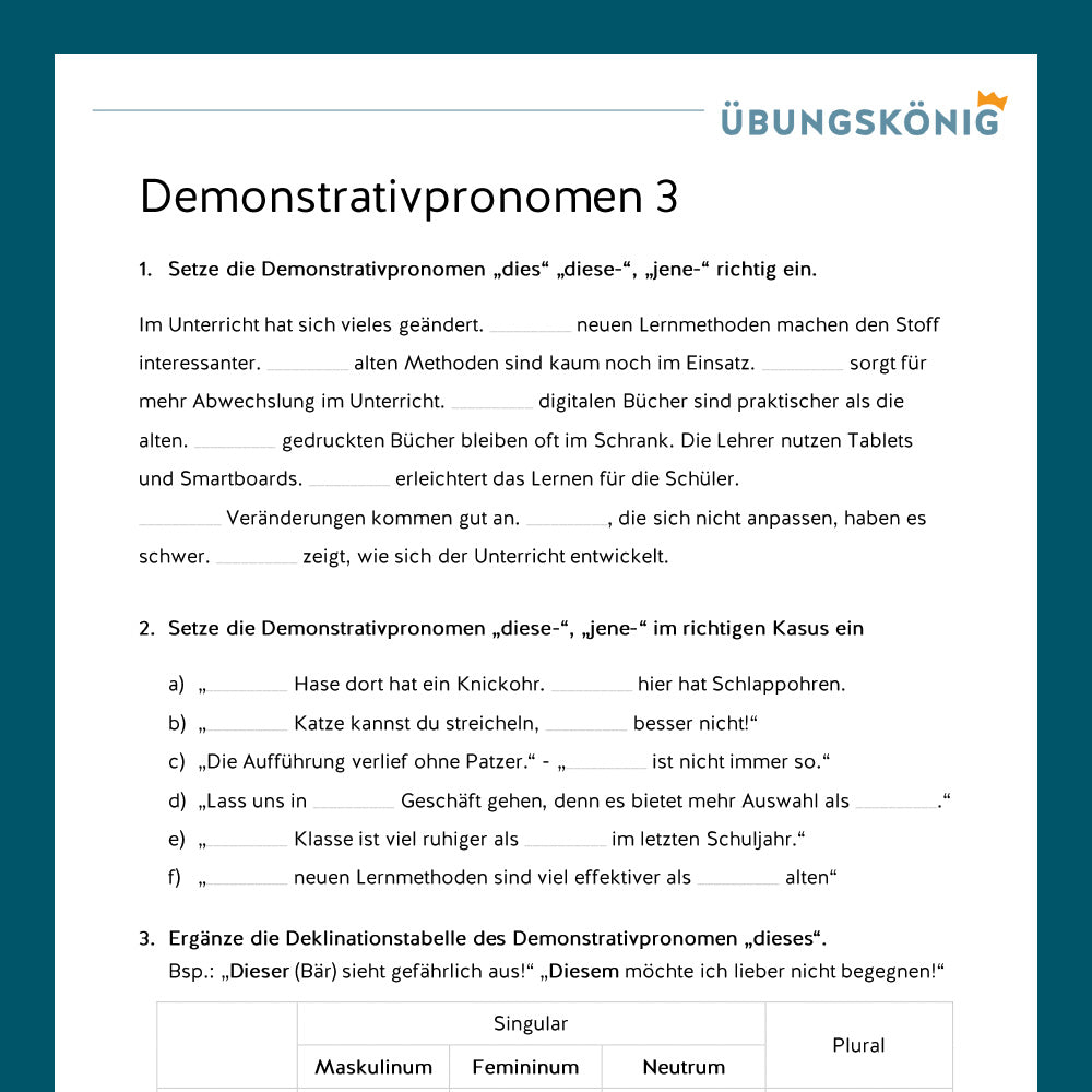 Königspaket: Wortarten - Demonstrativpronomen (Deutsch, 5. Klasse)