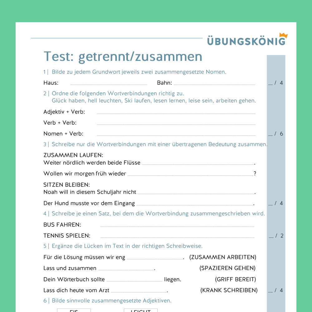 Königspaket: Zusammen- und Getrenntschreibung (Deutsch, Rechtschreibung) - mit Test