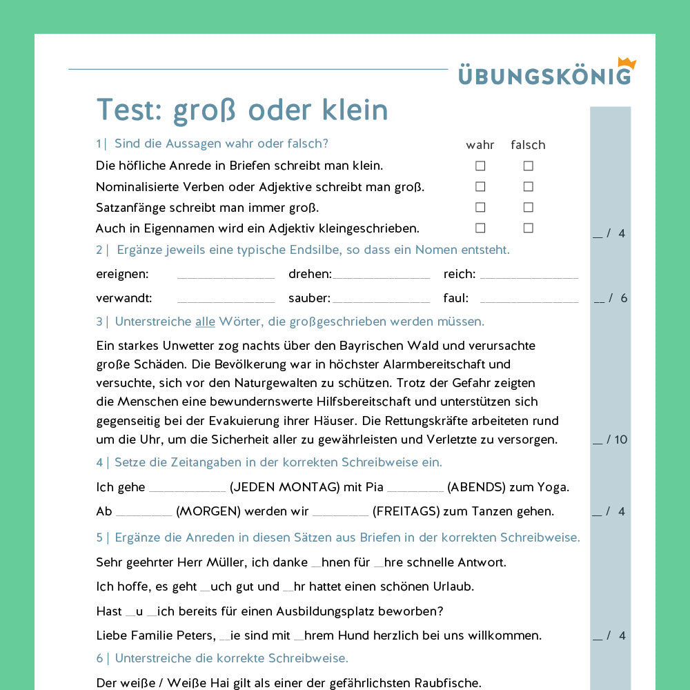 Königspaket: Groß- und Kleinschreibung (Deutsch, Rechtschreibung) - inklusive Test