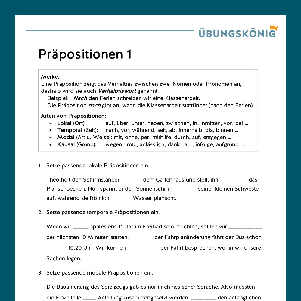 Königspaket: Präpositionen (Deutsch, Wortarten)