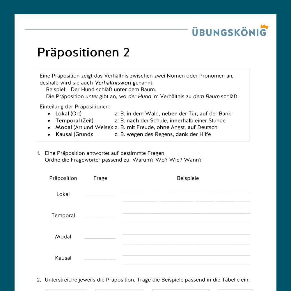 Königspaket: Präpositionen (Deutsch, Wortarten)