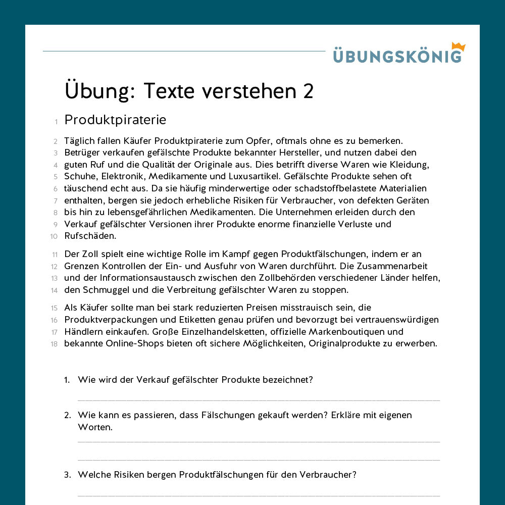 Königspaket: Textverständnis (Deutsch, 5. Klasse)