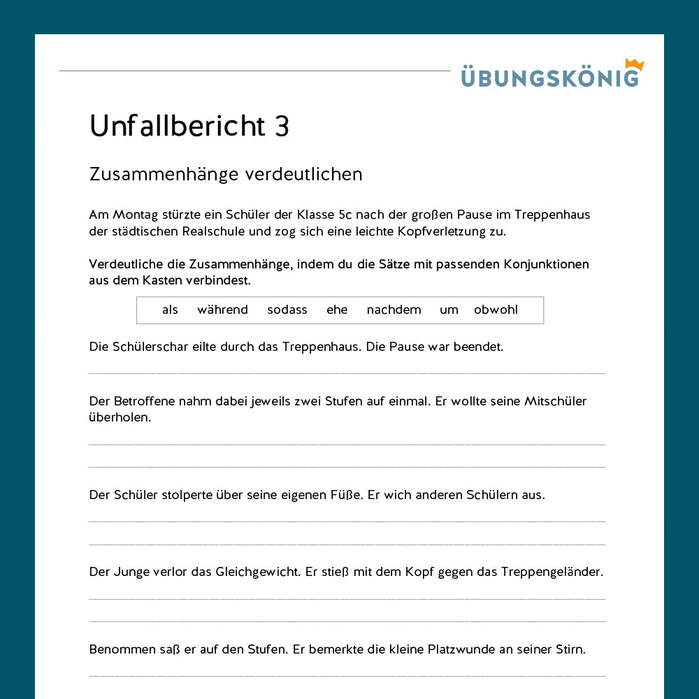 Königspaket: Unfallbericht (Deutsch, 5. Klasse) - inklusive Test!