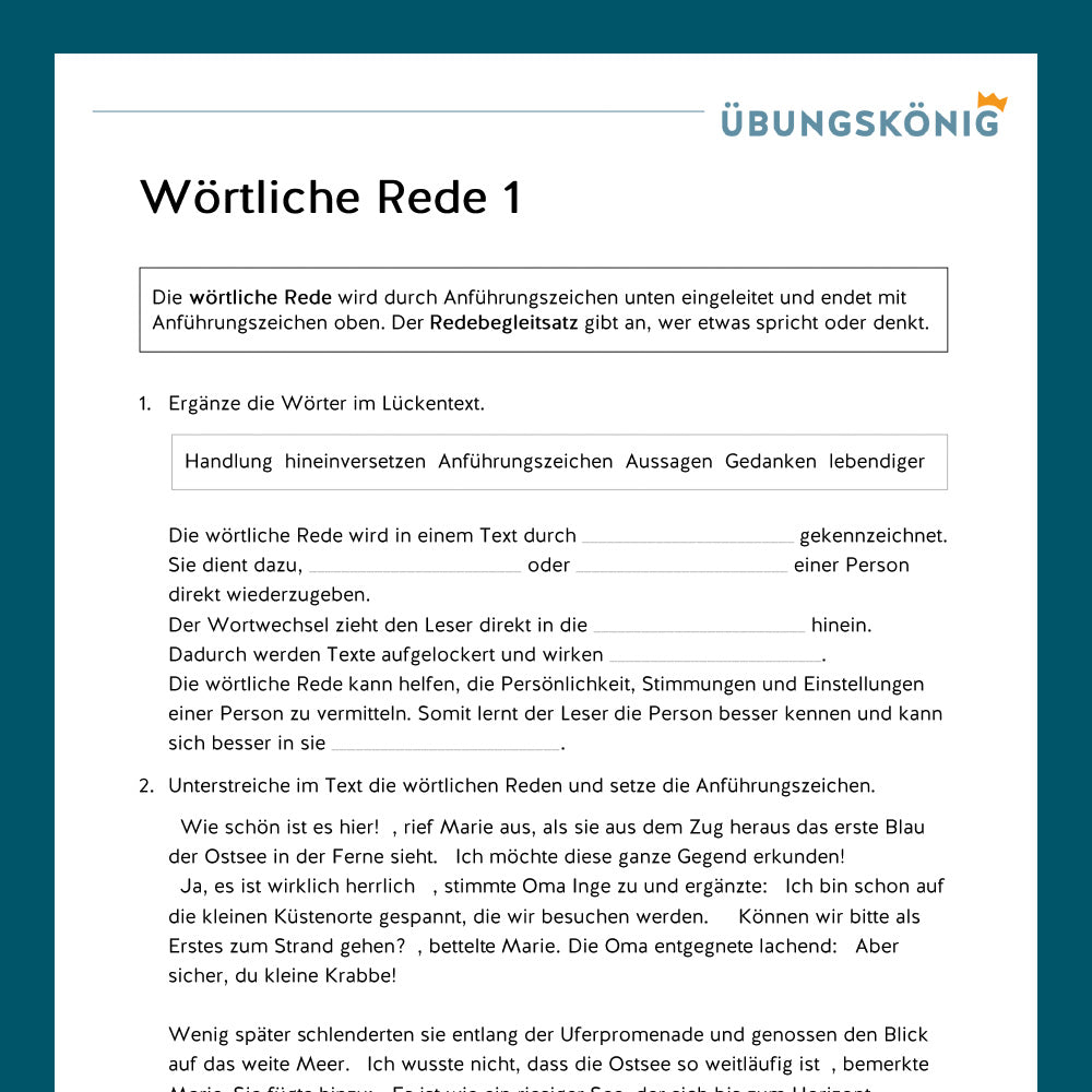 Königspaket: Wörtliche Rede (Deutsch, 5. Klasse) - inklusive Test!