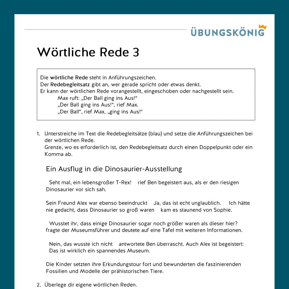 Königspaket: Wörtliche Rede (Deutsch, 5. Klasse) - inklusive Test!