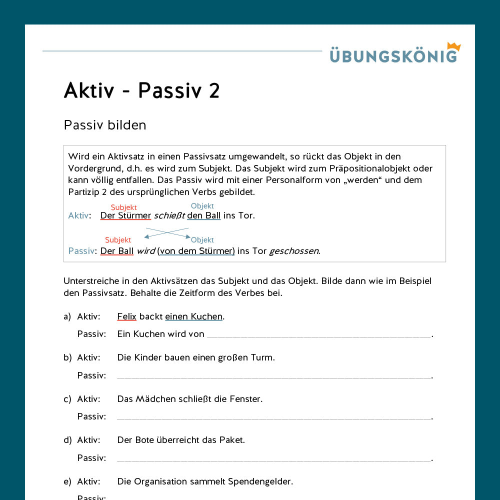 Königspaket: Aktiv - Passiv - inklusive Test (Deutsch, 6. & 7. Klasse)