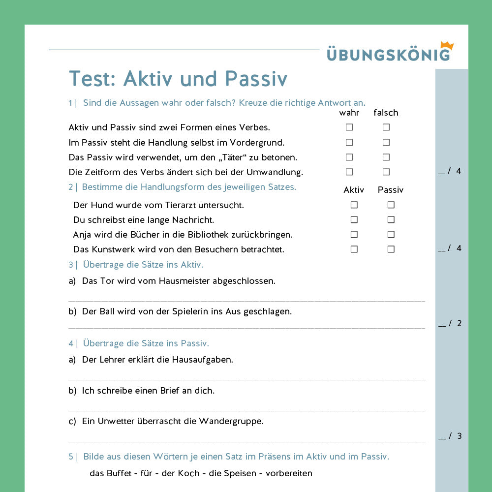 Königspaket: Aktiv & Passiv (Deutsch, 6. Klasse) - inklusive Test