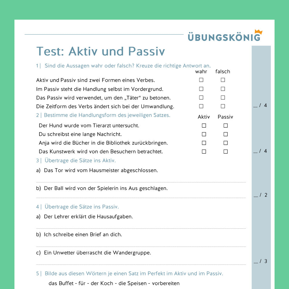 Königspaket: Aktiv - Passiv - inklusive Test (Deutsch, 6. & 7. Klasse)