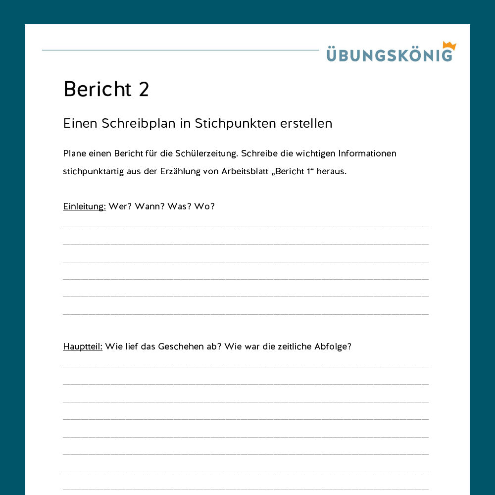 Königspaket: Bericht schreiben (Deutsch, 6. Klasse) - inklusive Test!