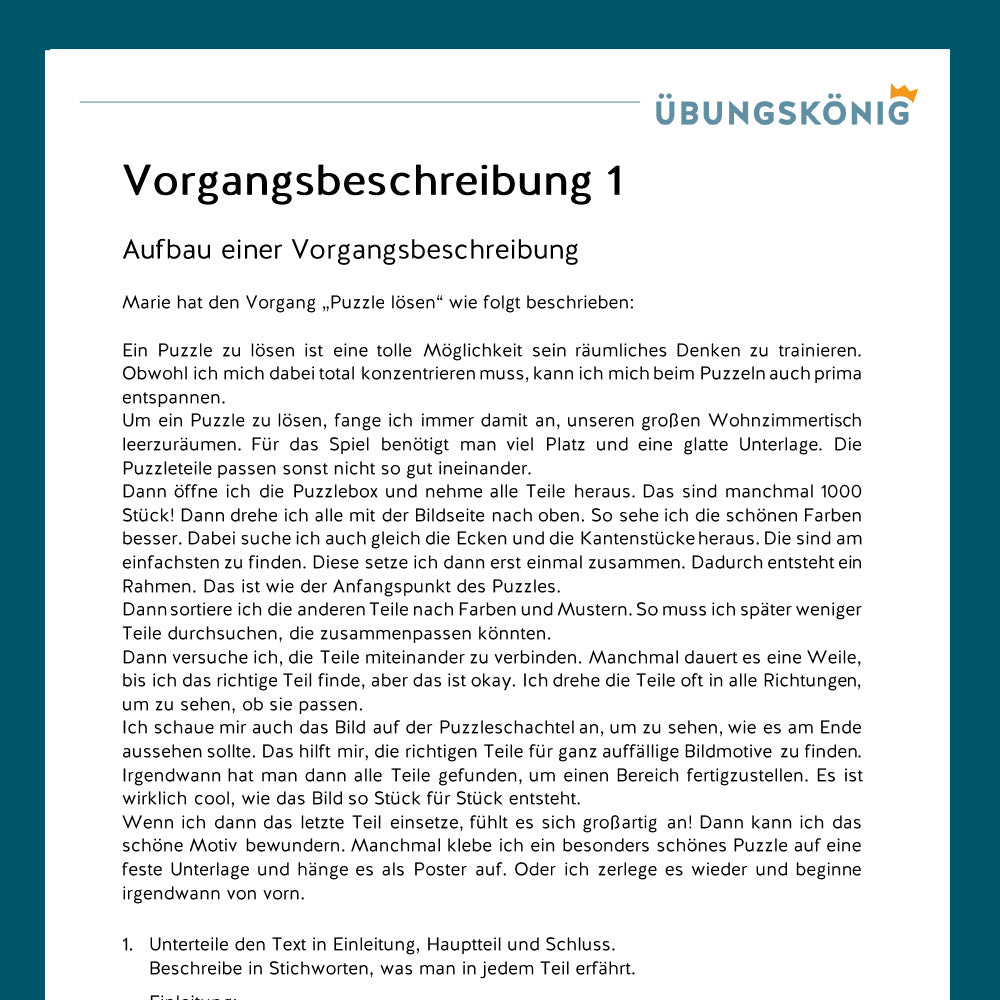 Königspaket: Vorgangsbeschreibung (Deutsch, 6. Klasse) - inklusive Test!