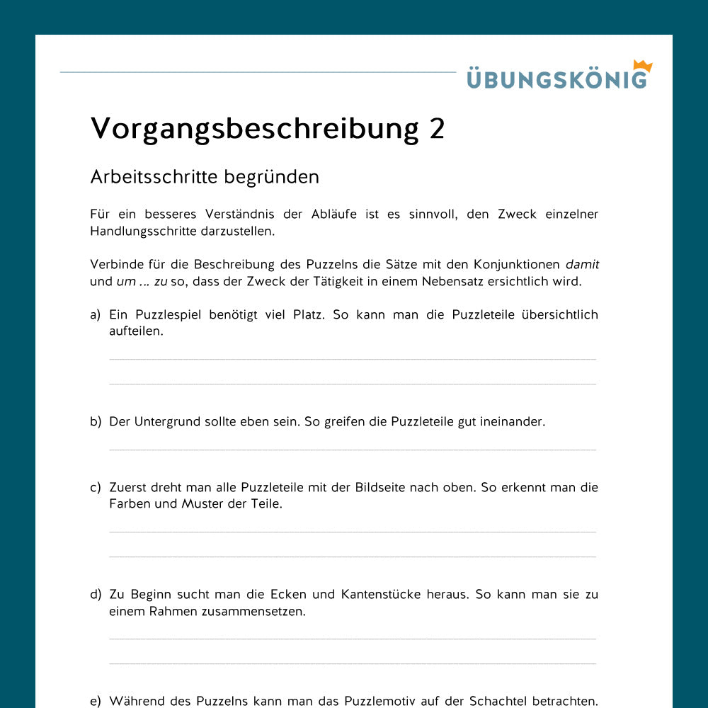 Königspaket: Vorgangsbeschreibung (Deutsch, 6. Klasse) - inklusive Test!