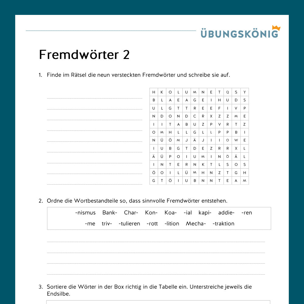 Königspaket: Fremdwörter inklusive Wortschatz und Test (Deutsch, 7. Klasse)