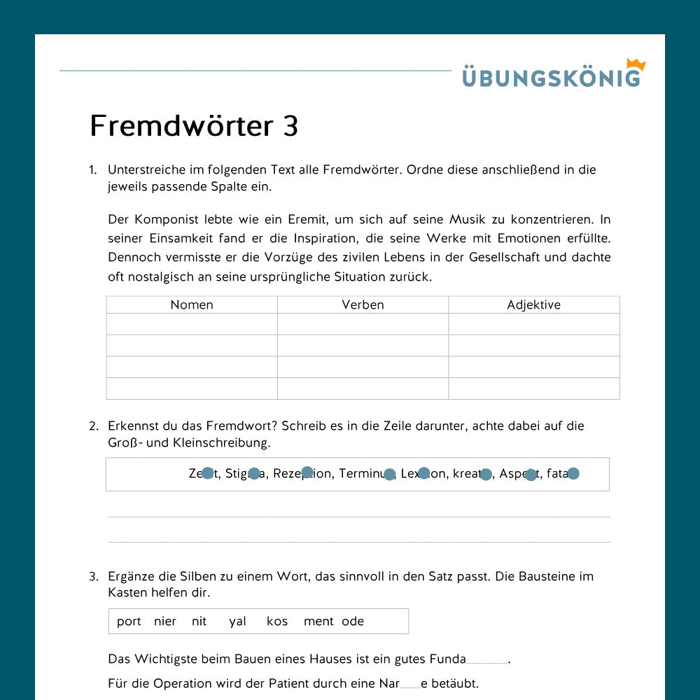Königspaket: Fremdwörter inklusive Wortschatz und Test (Deutsch, 7. Klasse)