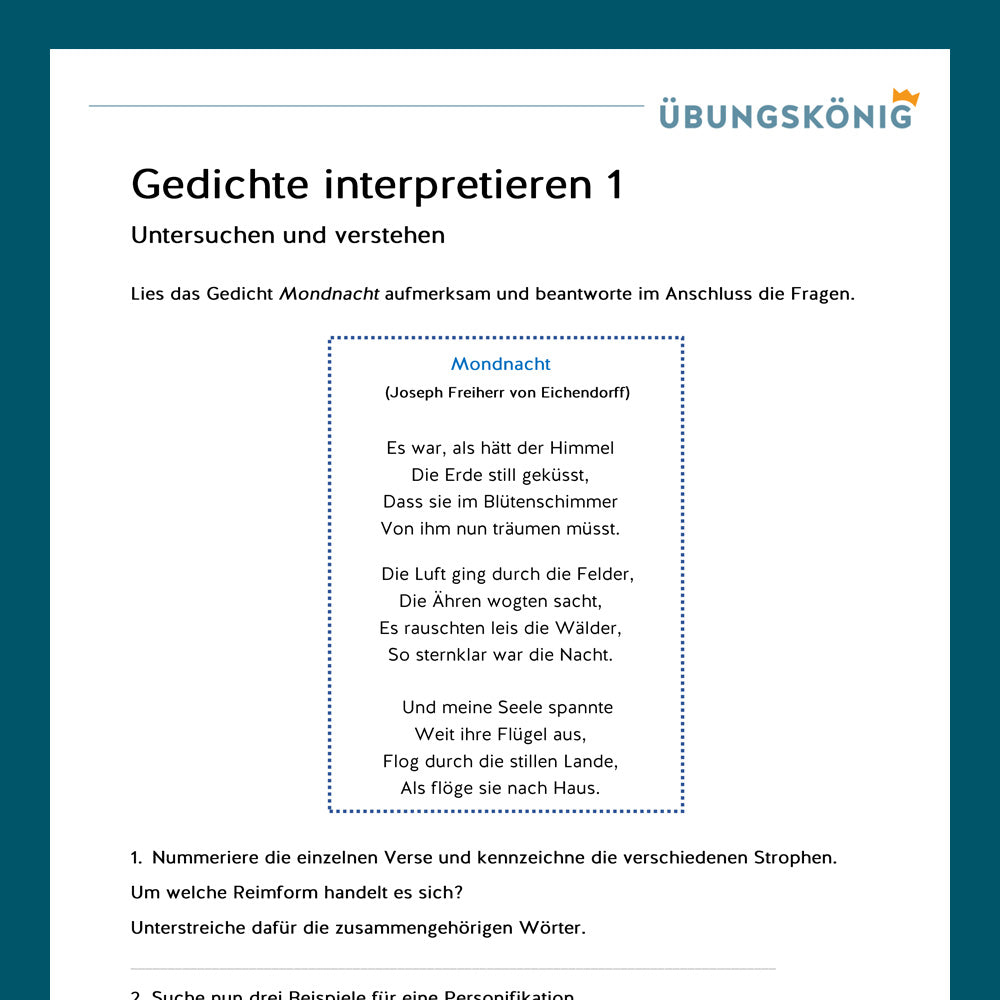 Königspaket: Gedichtinterpretation (Deutsch, 7. Klasse)
