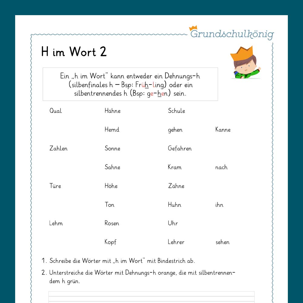 Königspaket: Rechtschreibung - Dehnungs H (Deutsch, 1. & 2. Klasse) - inklusive Test