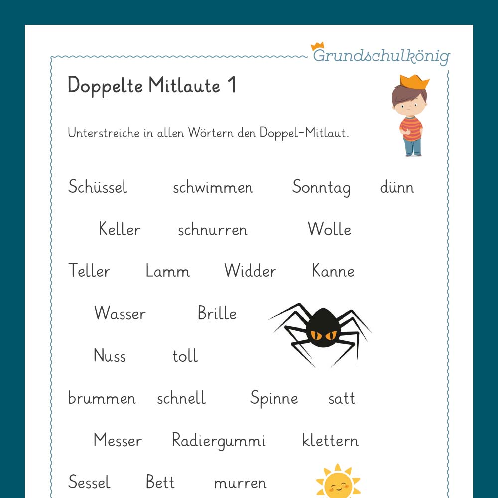 Königspaket: Rechtschreibung - doppelte Konsonanten (Deutsch, 1. & 2. Klasse) - inklusive Test