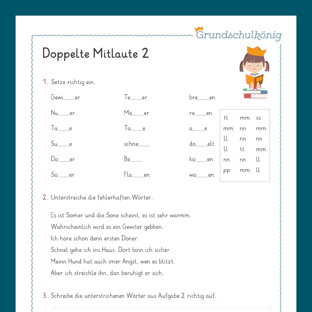 Königspaket: Rechtschreibung - doppelte Konsonanten (Deutsch, 1. & 2. Klasse) - inklusive Test