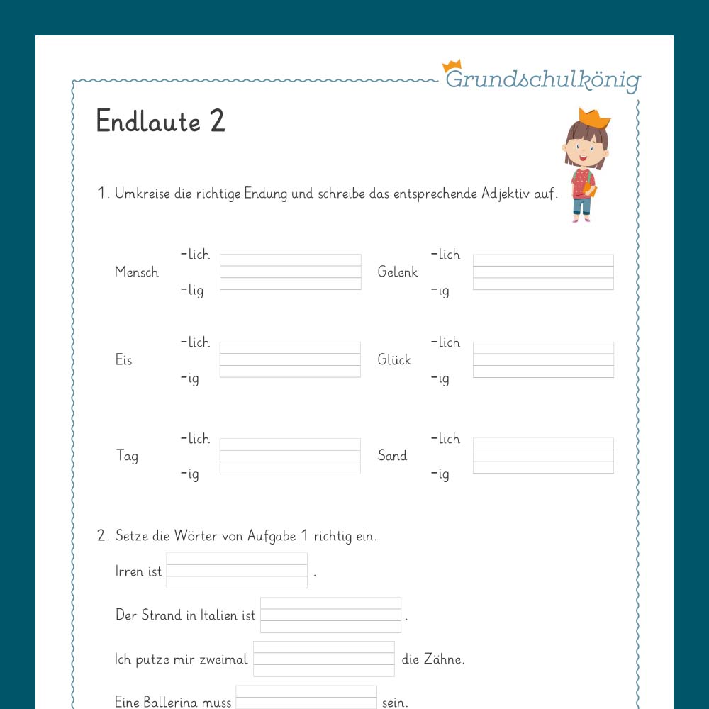 Königspaket: Rechtschreibung - Endlaute (Deutsch, 1. & 2. Klasse) - inklusive Test