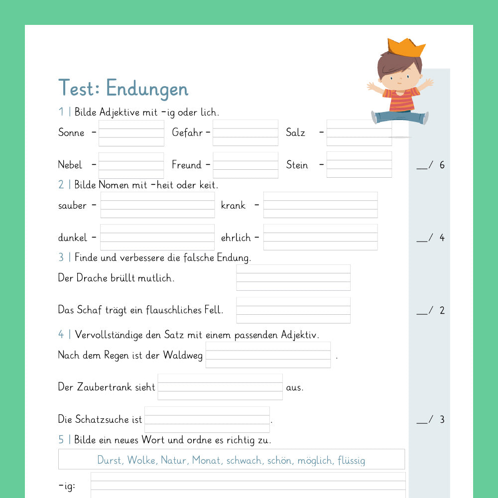 Königspaket: Rechtschreibung - Endlaute (Deutsch, 1. & 2. Klasse) - inklusive Test