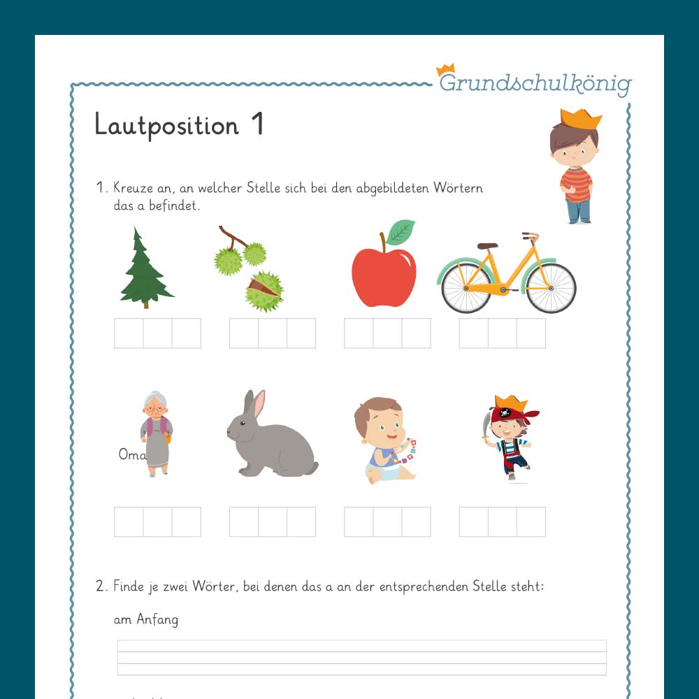 Königspaket: Rechtschreibung - Lautposition erkennen (Deutsch, 1. & 2. Klasse) - inklusive Test