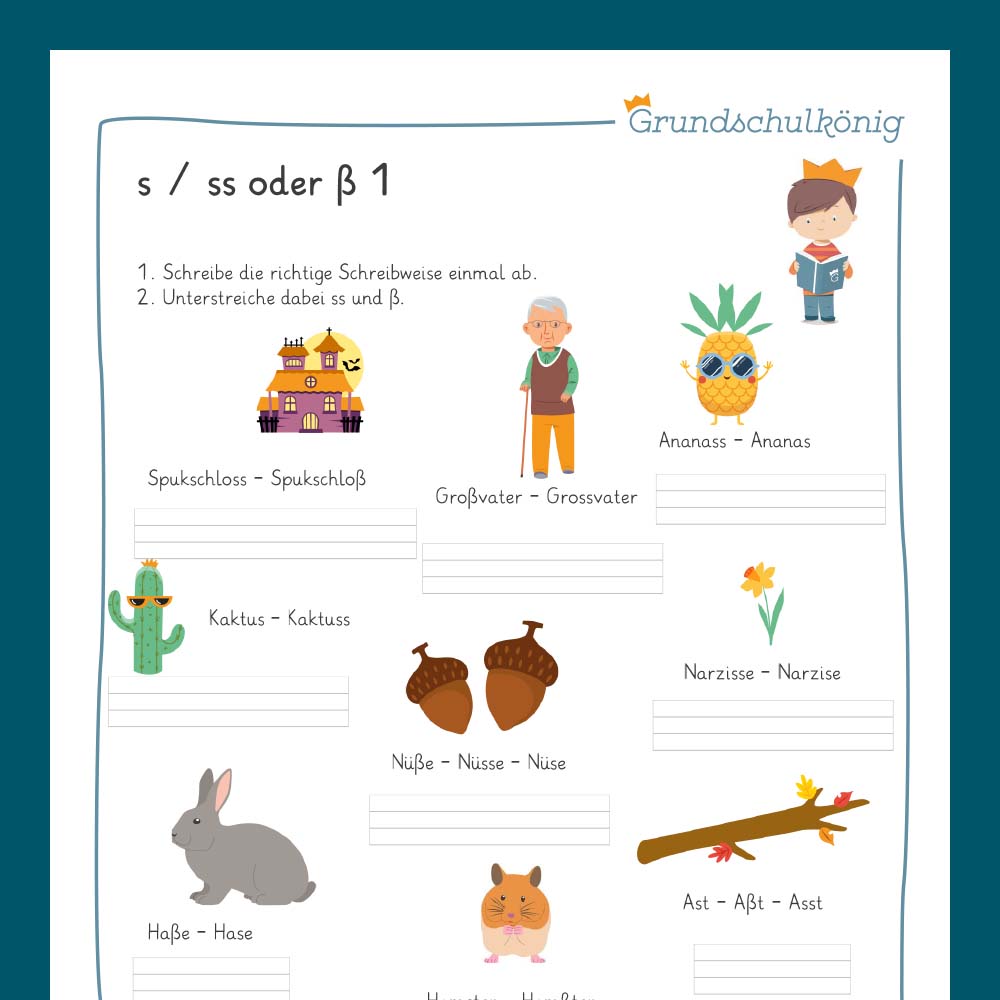Königspaket: Rechtschreibung - s, ss oder ß? (Deutsch, 1. & 2. Klasse) - inklusive Test