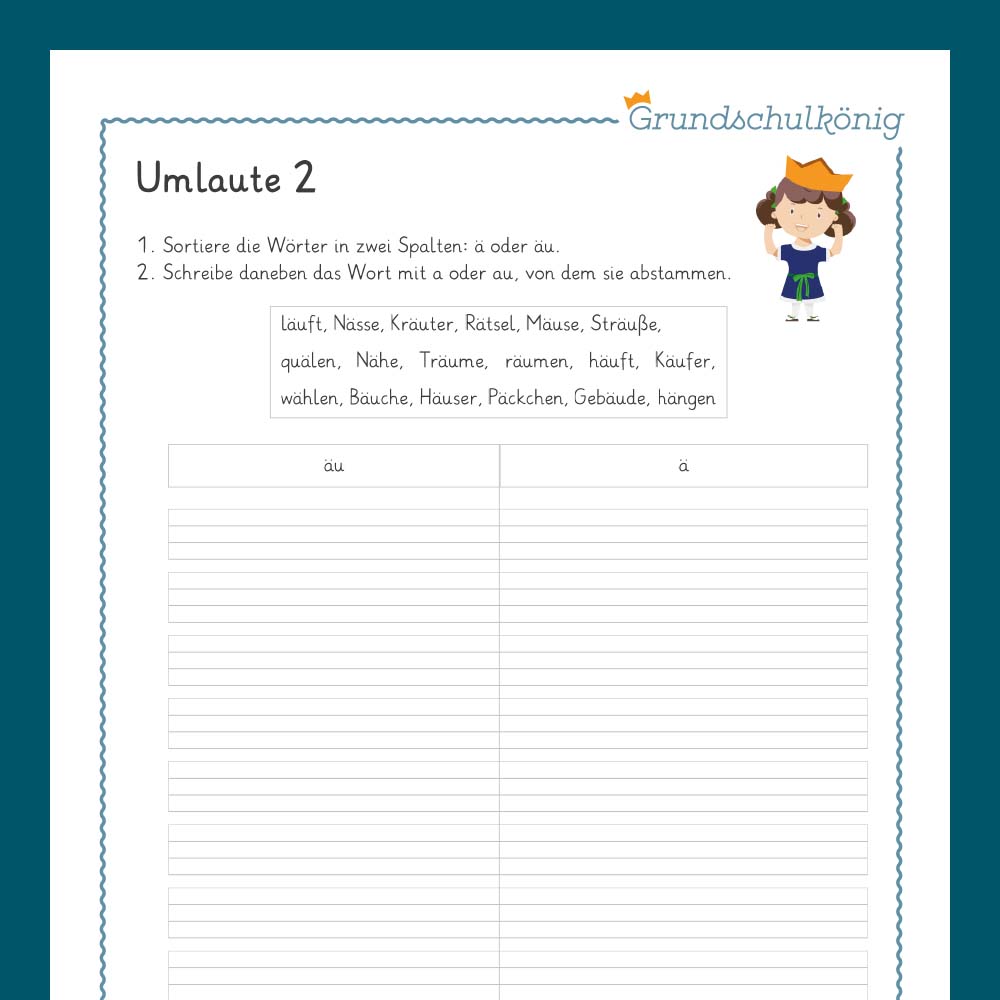 Königspaket: Rechtschreibung - Umlaut / Diphtong (Deutsch, 1. & 2. Klasse) - inklusive Test
