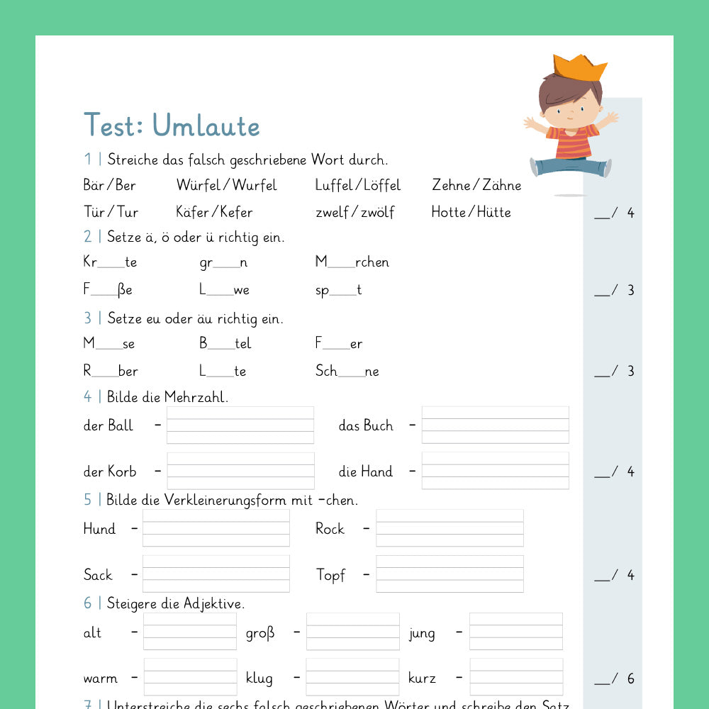 Königspaket: Rechtschreibung - Umlaut / Diphtong (Deutsch, 1. & 2. Klasse) - inklusive Test