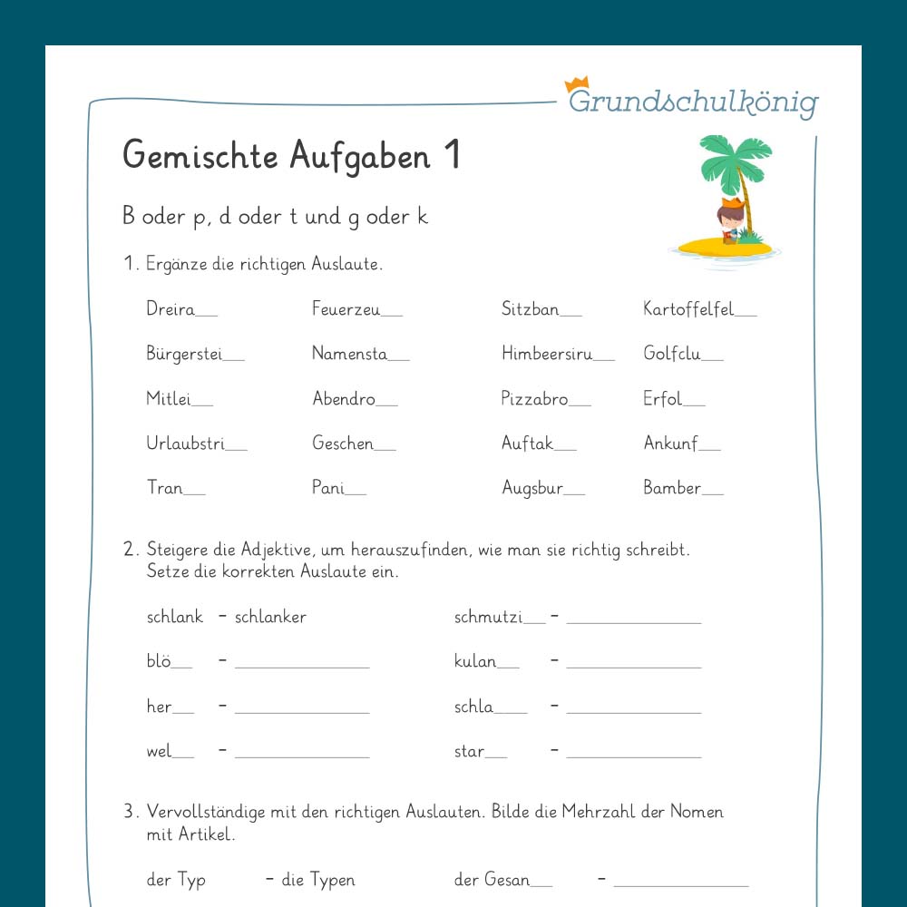 Königspaket: Rechtschreibung - Auslaute (Deutsch, 3. & 4. Klasse) - inklusive Test
