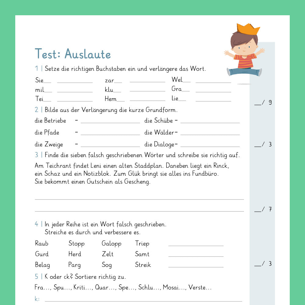 Königspaket: Rechtschreibung - Auslaute (Deutsch, 3. & 4. Klasse) - inklusive Test