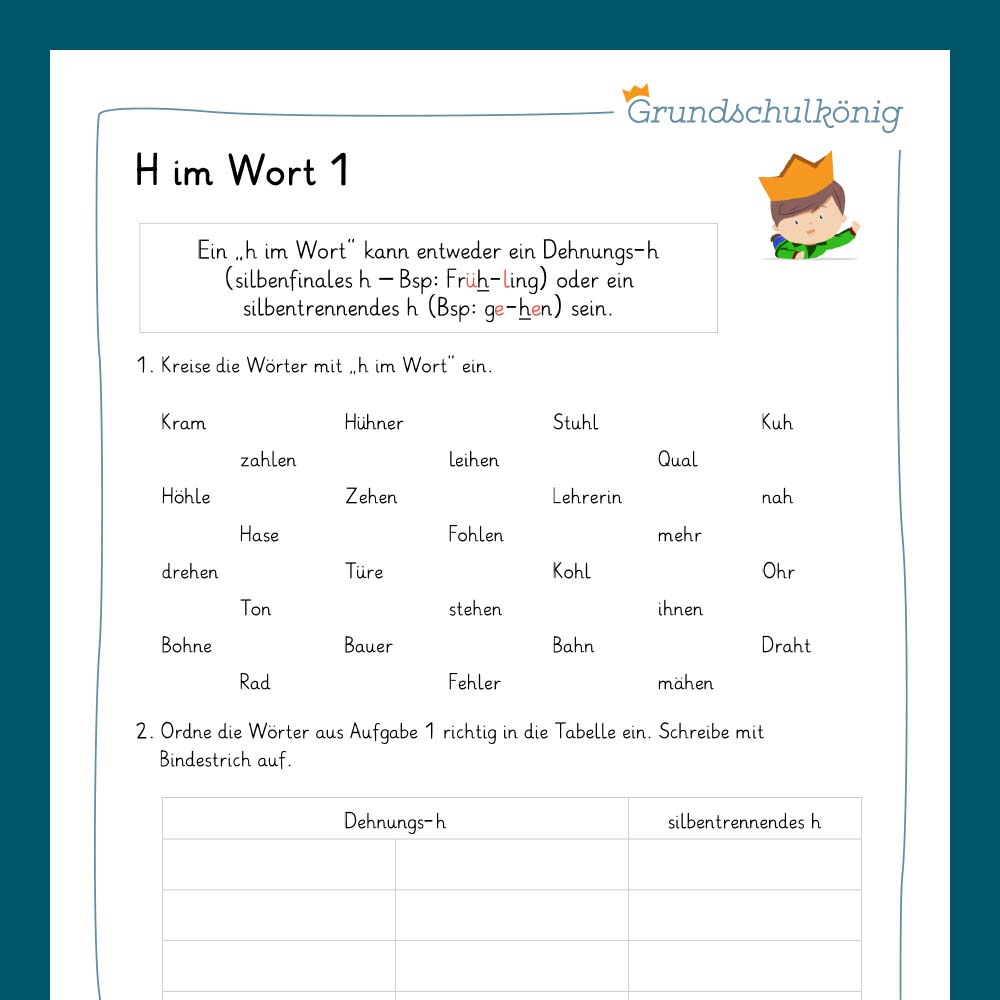 Königspaket: Rechtschreibung - Dehnungs H (Deutsch, 3. & 4. Klasse) - inklusive Test