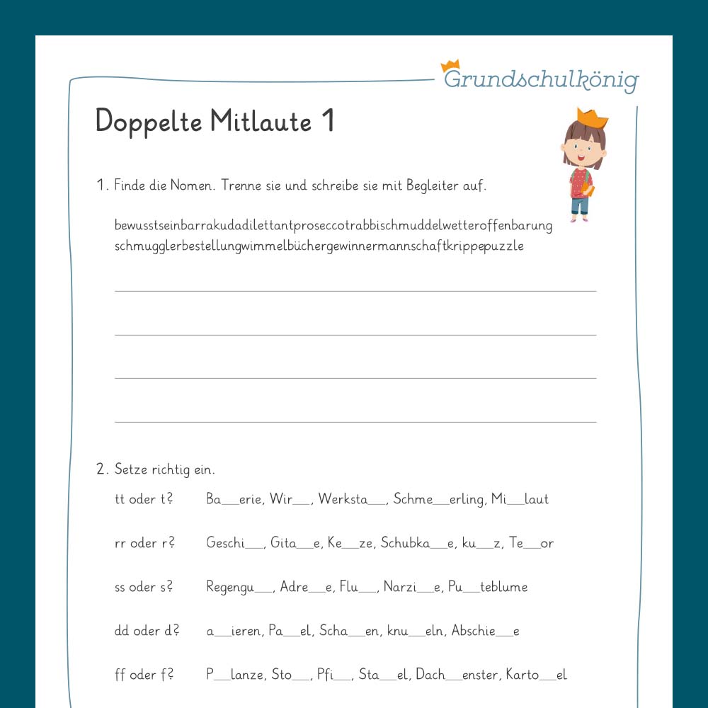 Königspaket: Rechtschreibung - doppelte Konsonanten (Deutsch, 3. & 4. Klasse) - inklusive Test