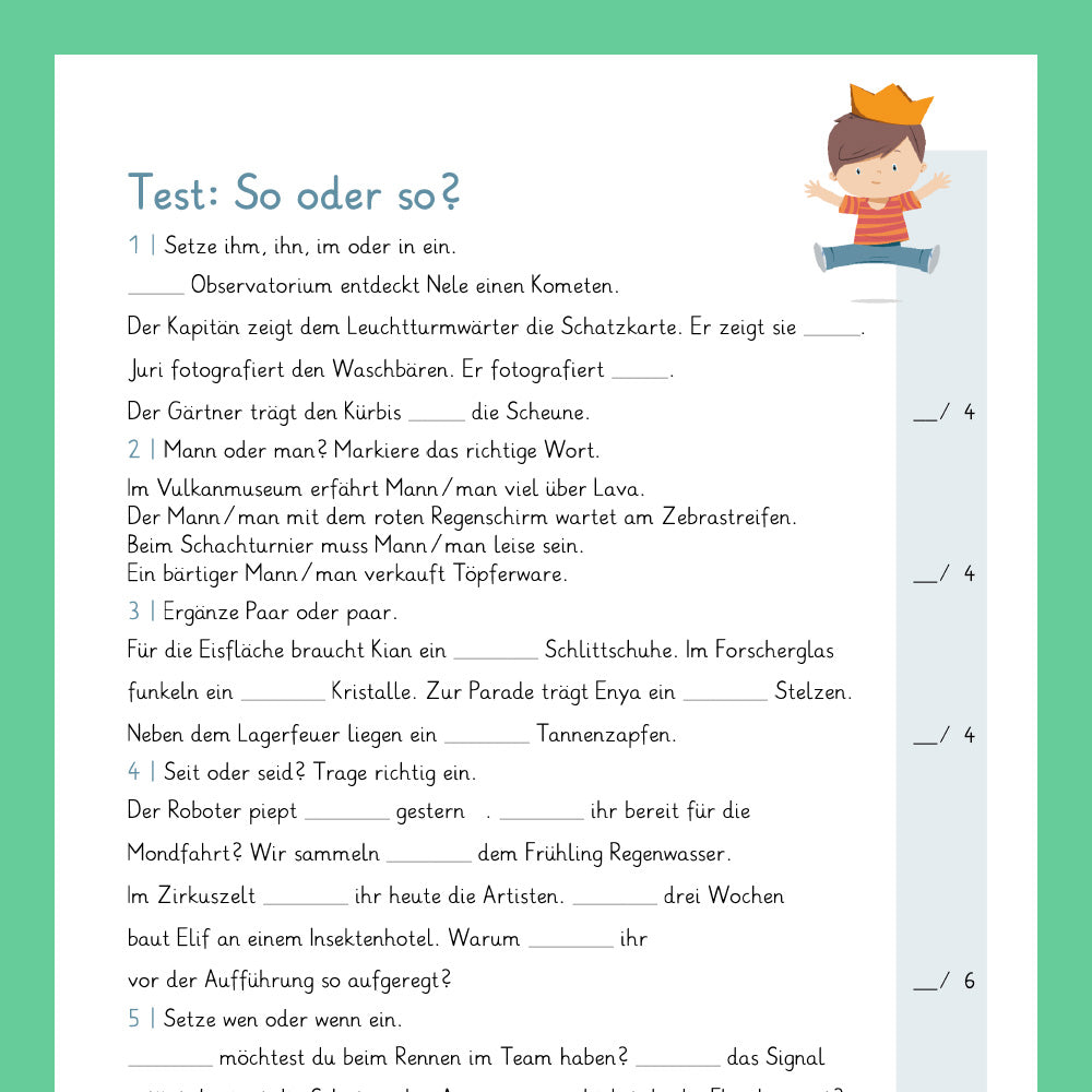 Königspaket: Rechtschreibung - gemischte Aufgaben (Deutsch, 3. & 4. Klasse) - inklusive Test