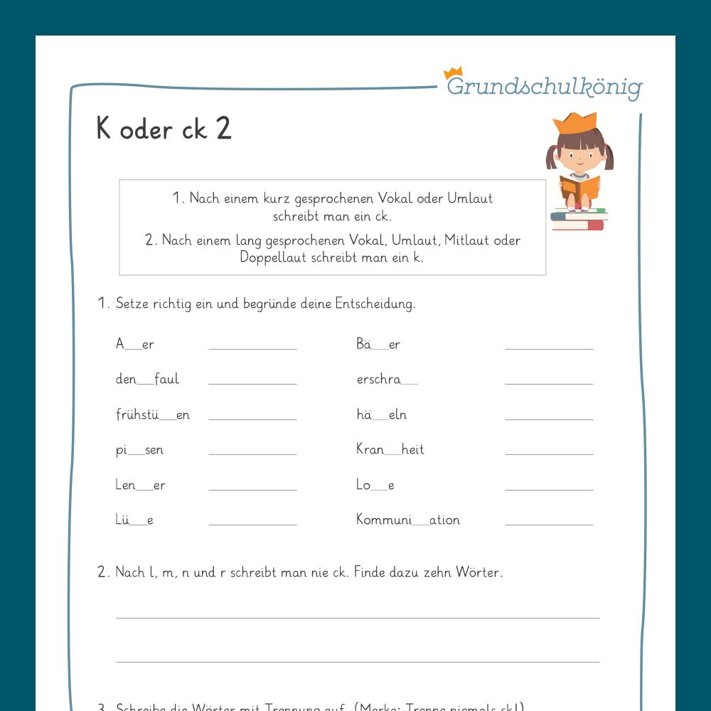 Königspaket: Rechtschreibung - k oder ck? (Deutsch, 3. & 4. Klasse) - inklusive Test