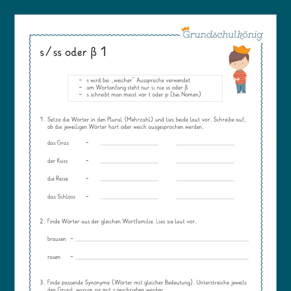 Königspaket: Rechtschreibung - s, ss oder ß? (Deutsch, 3. & 4. Klasse) - inklusive Test