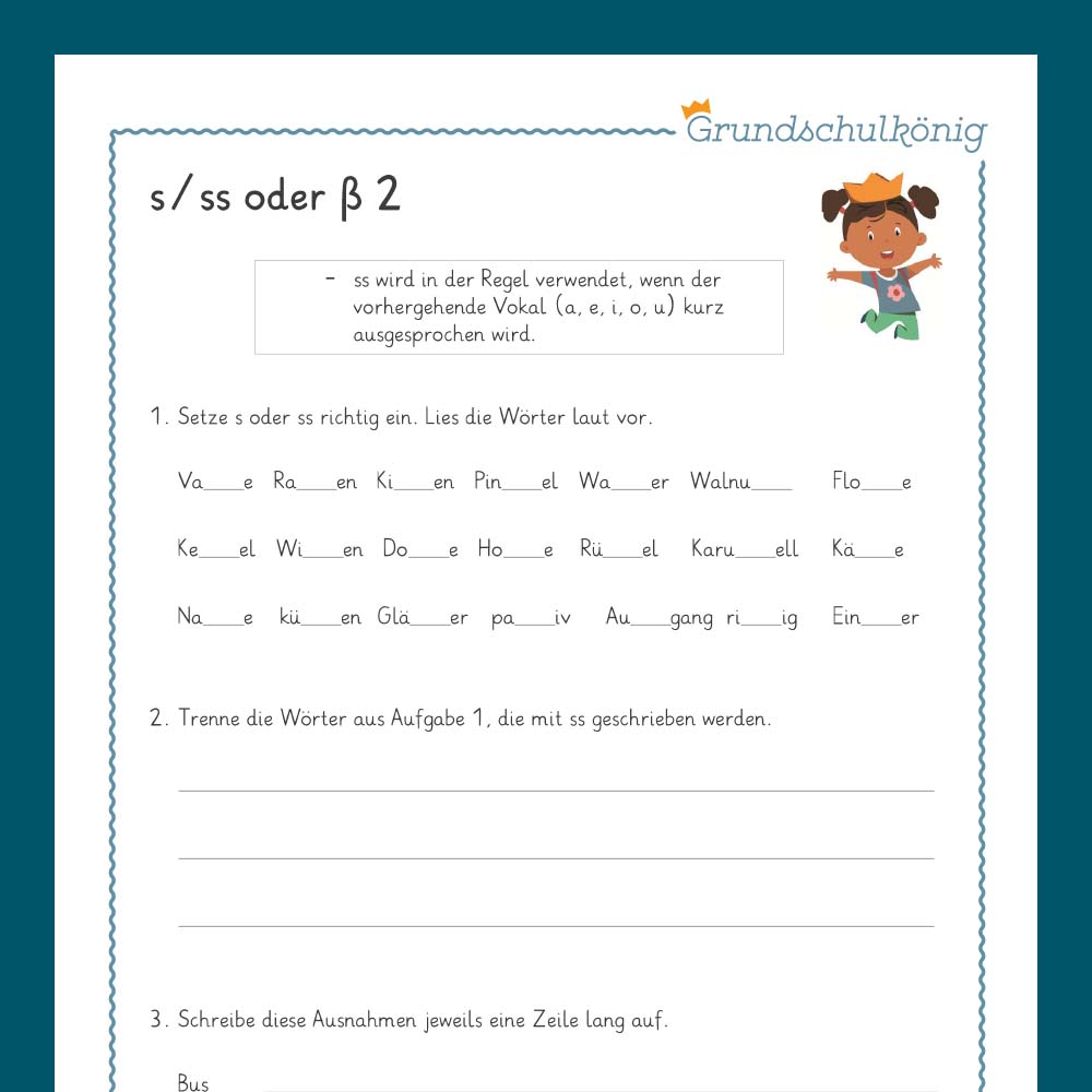 Königspaket: Rechtschreibung - s, ss oder ß? (Deutsch, 3. & 4. Klasse) - inklusive Test