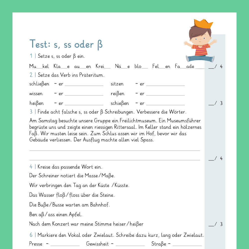 Königspaket: Rechtschreibung - s, ss oder ß? (Deutsch, 3. & 4. Klasse) - inklusive Test
