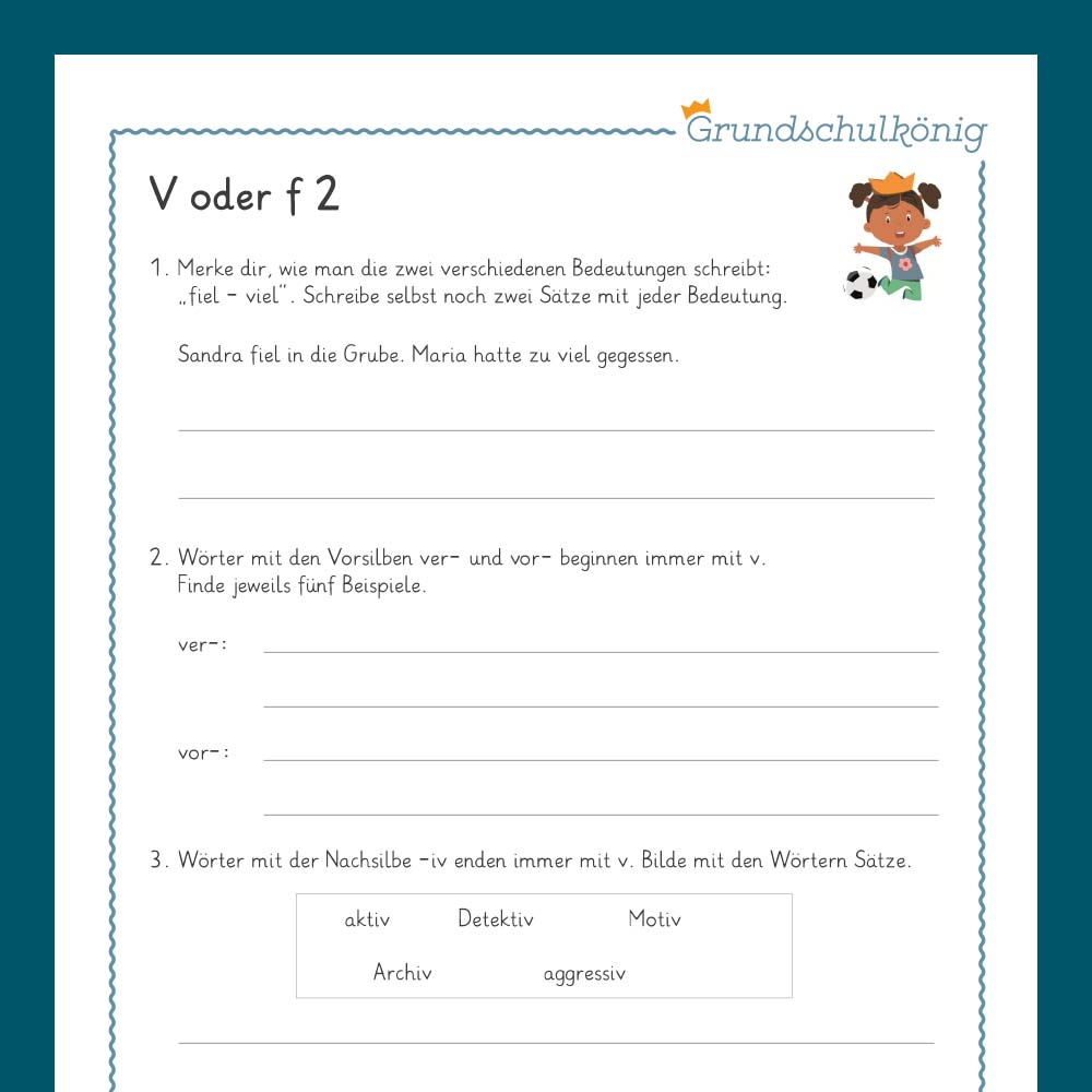 Königspaket: Rechtschreibung - v oder f / z oder tz? (Deutsch, 3. & 4. Klasse) - inklusive Test