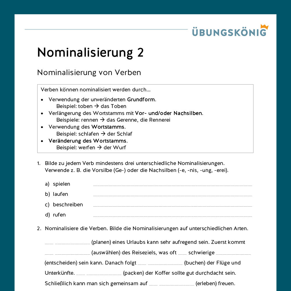 Königspaket: Nominalisierung (Deutsch, Rechtschreibung) - inklusive Test