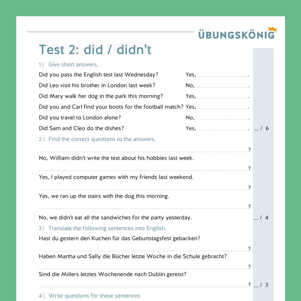 Testsammlung für Englisch in der 5. Klasse