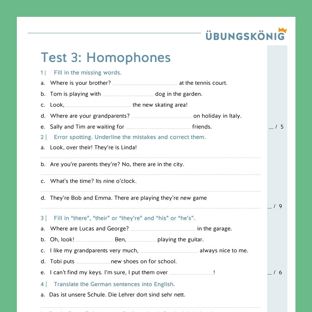 Testsammlung für Englisch in der 5. Klasse