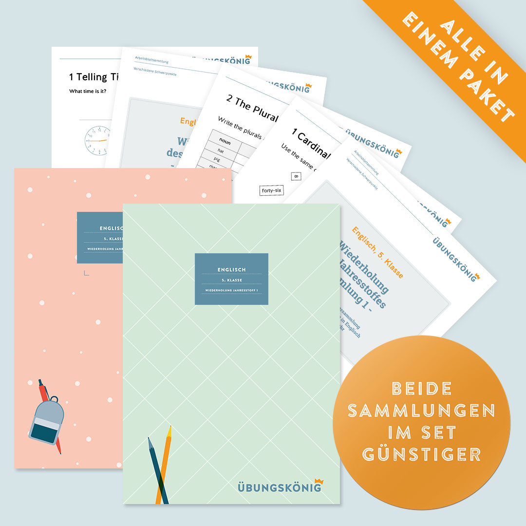 Günstiger im Set: Englisch, 5. Klasse: Wiederholung des Jahresstoffs Teil 1 + 2