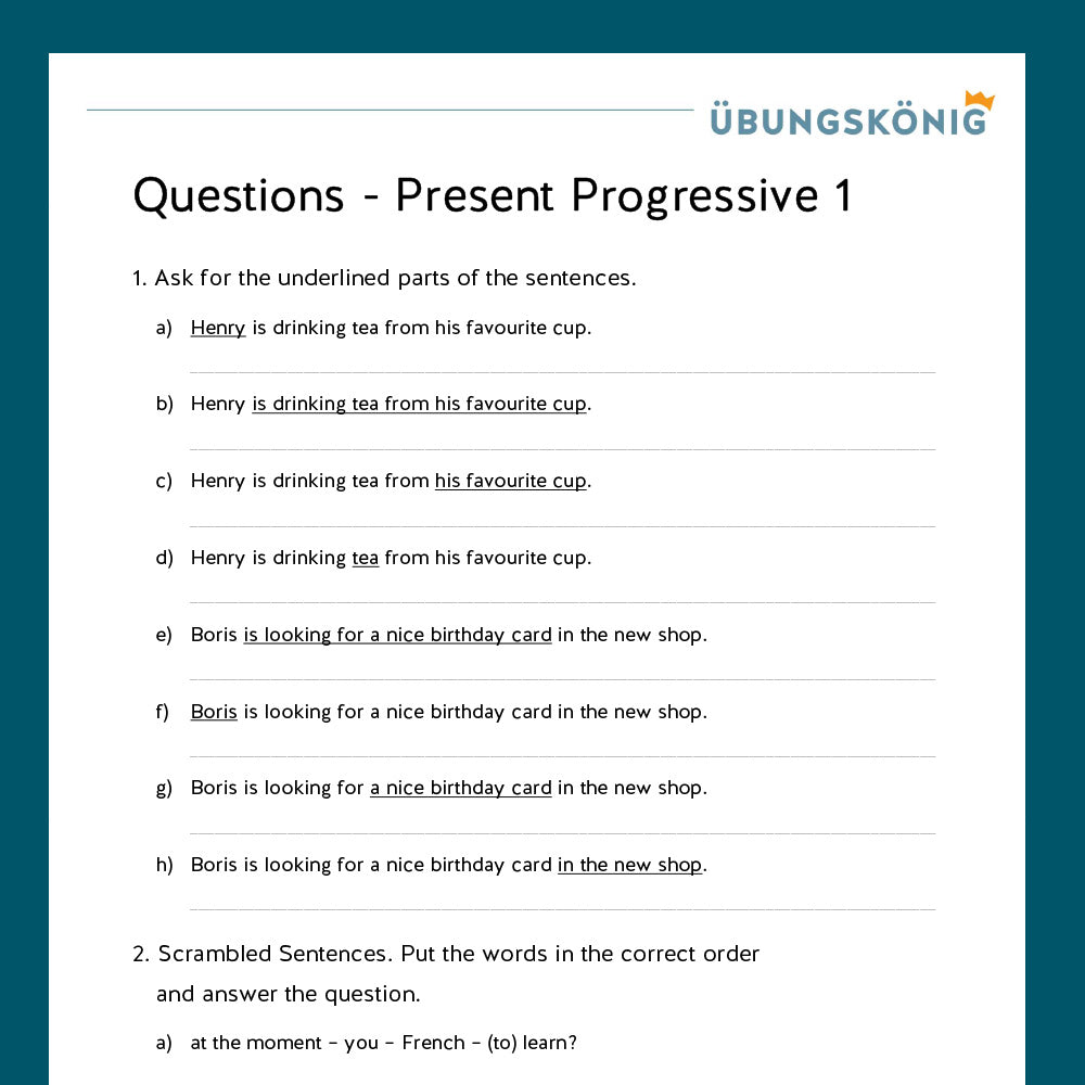 Königspaket: Present Progressive - Questions (Englisch, 5. Klasse)