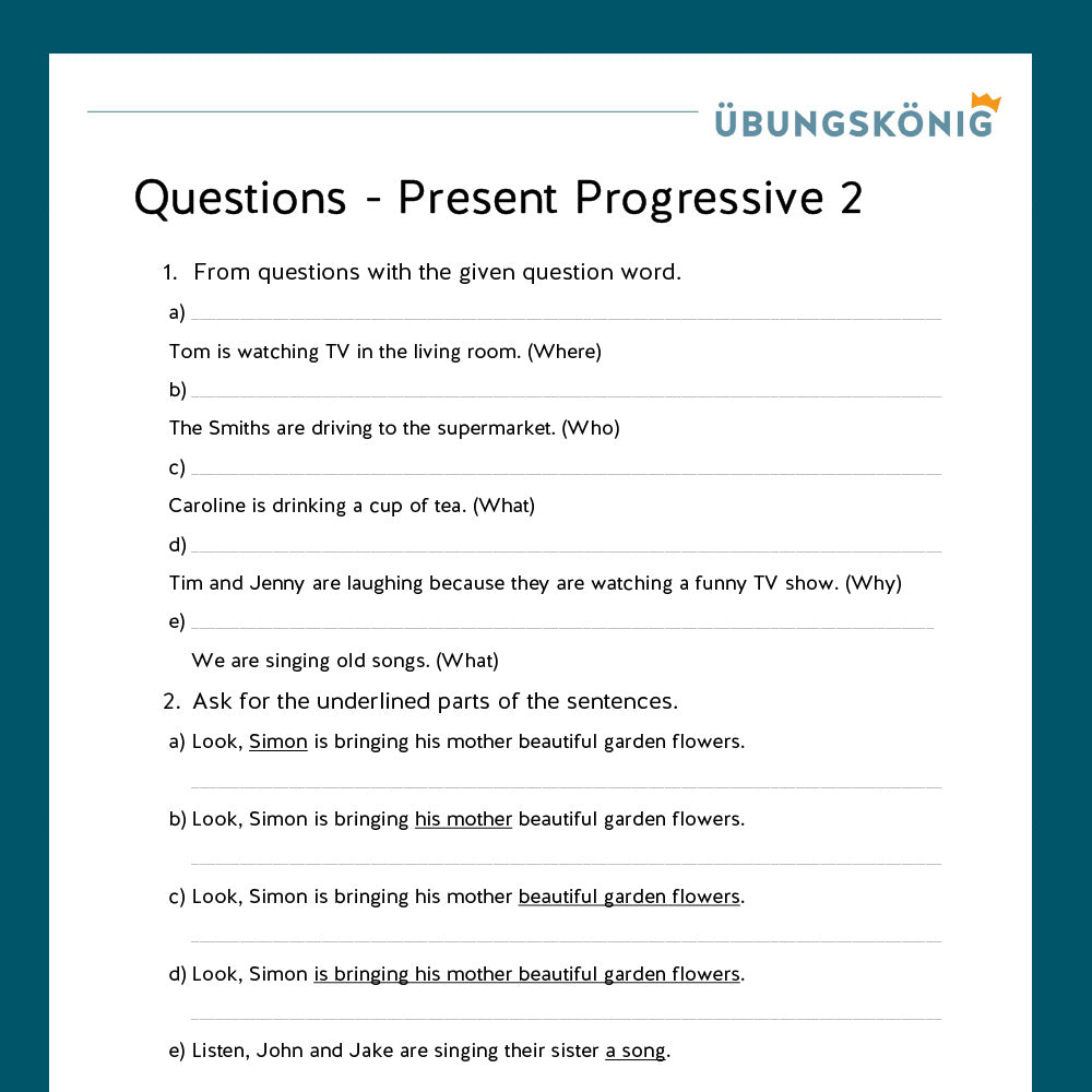 Königspaket: Present Progressive - Questions (Englisch, 5. Klasse)