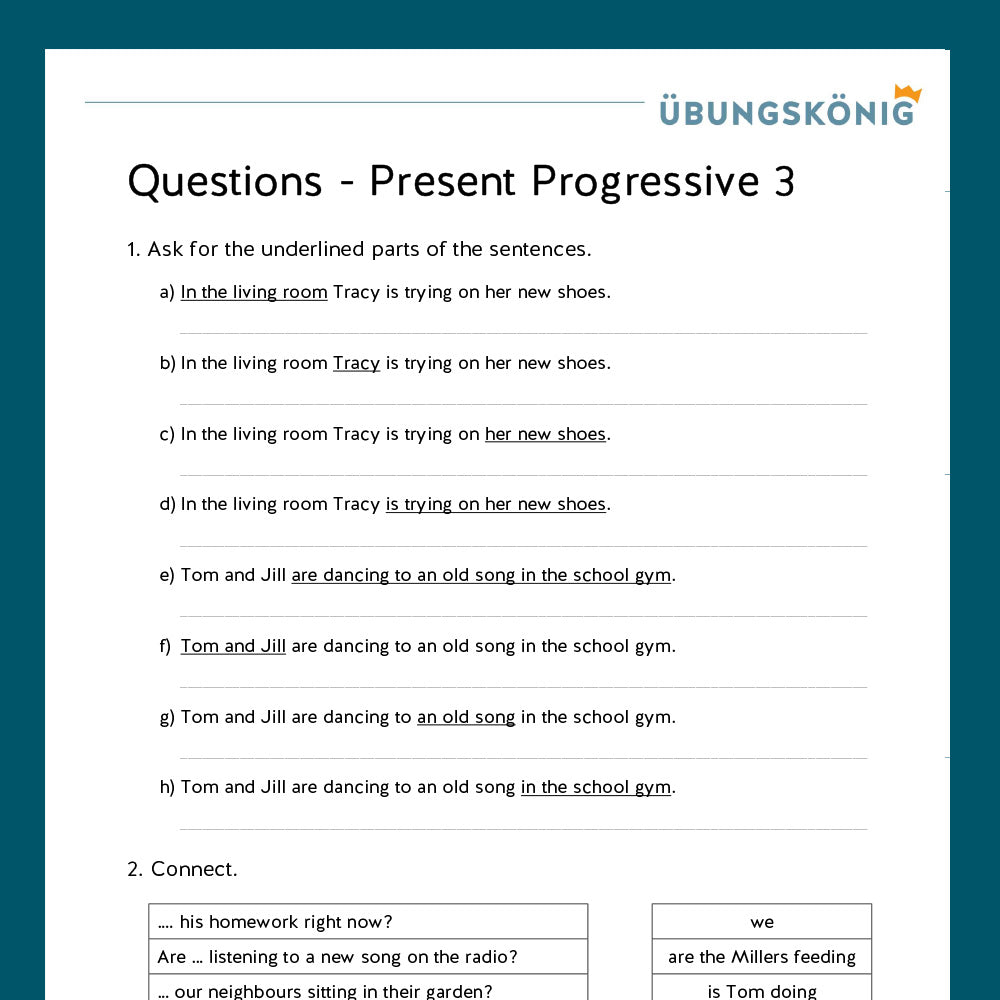 Königspaket: Present Progressive - Questions (Englisch, 5. Klasse)