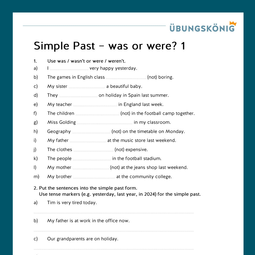 Königspaket: Simple Past - Was or were (Englisch, 5. Klasse) - inklusive Test