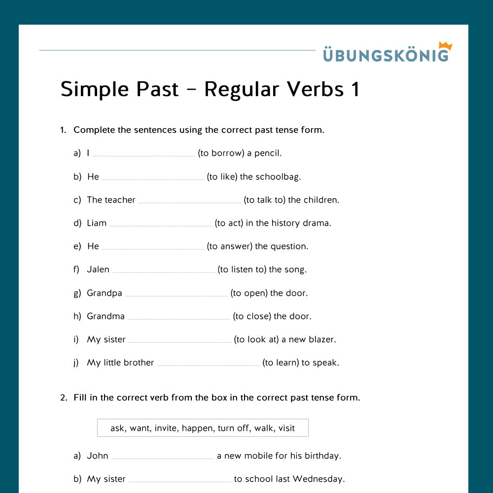 Königspaket: Simple Past - Regular Verbs mit Test (Englisch, 5. Klasse)