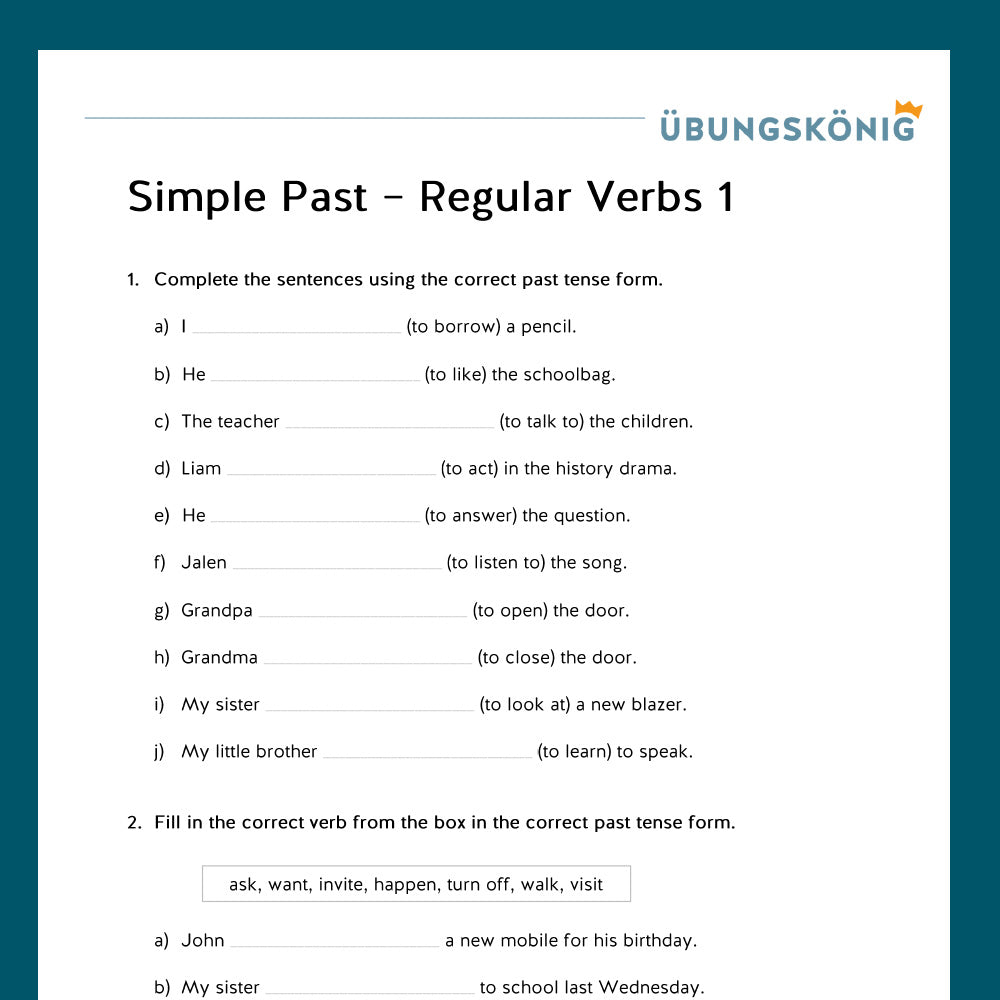 Königspaket: Simple Past - Regular Verbs mit Test (Englisch, 5. Klasse)