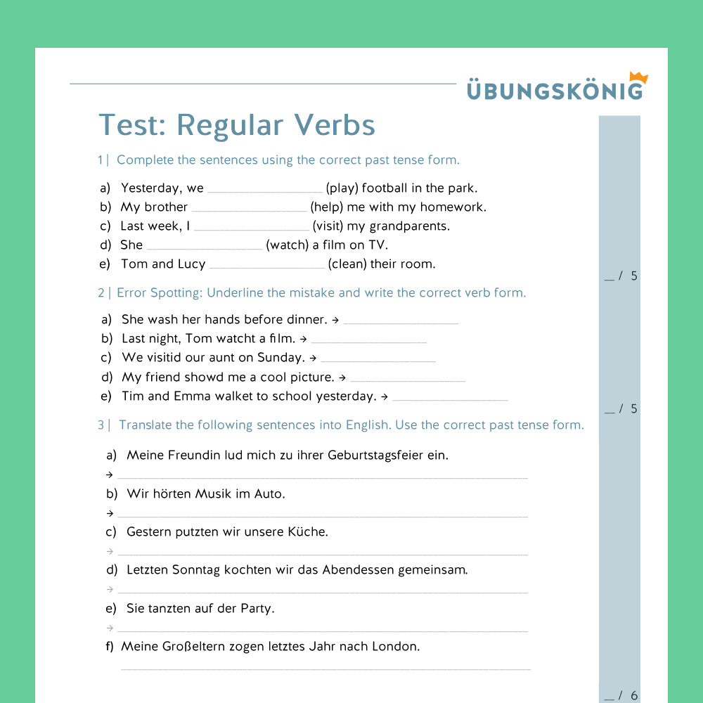 Königspaket: Simple Past - Regular Verbs mit Test (Englisch, 5. Klasse)