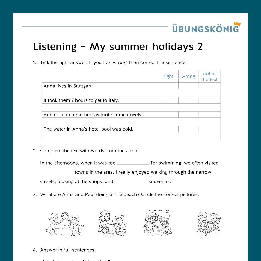 Königspaket: Listening - Hörverstehen - My summer holidays  (Englisch, 6. Klasse)