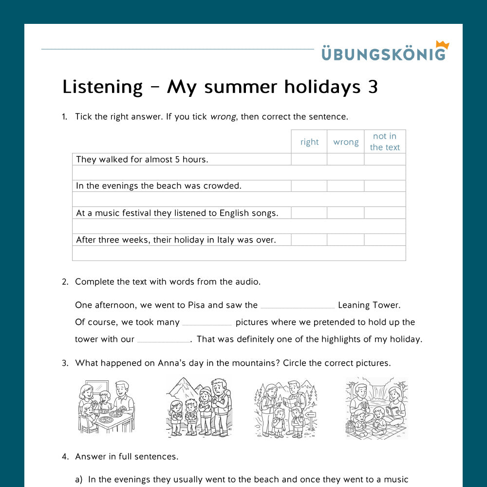 Königspaket: Listening - Hörverstehen - My summer holidays  (Englisch, 6. Klasse)
